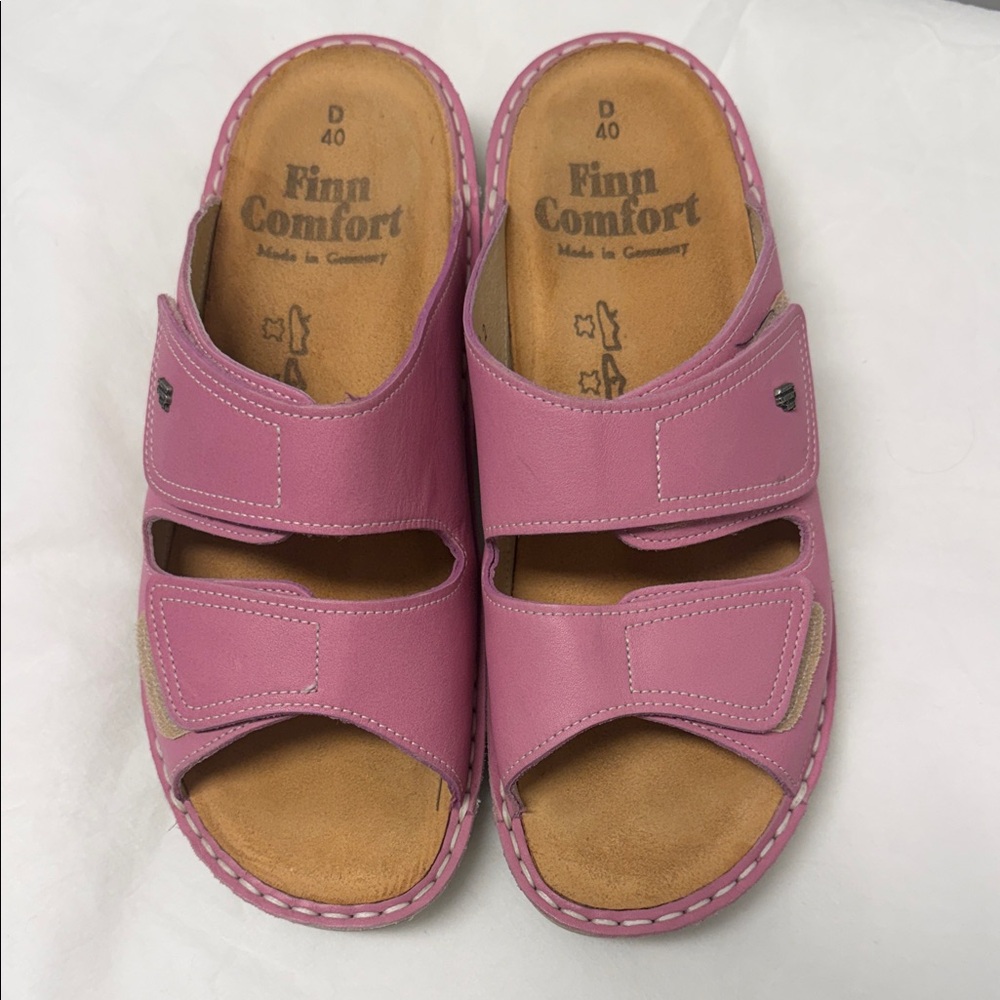 Finn Comfort Pink Leather Double-Strap Slide Sandals